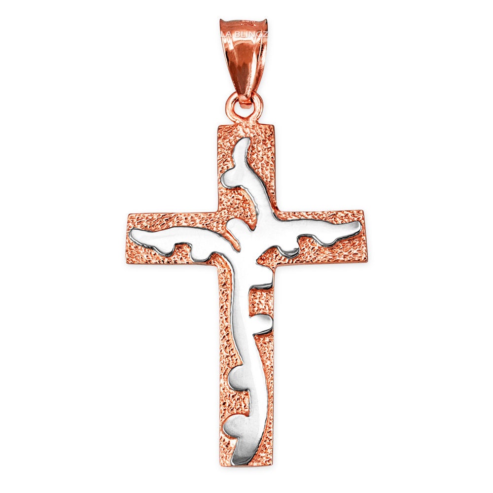 Gold Flaming Cross Pendant (10k, 14k, yellow, white, rose gold) Karma Blingz