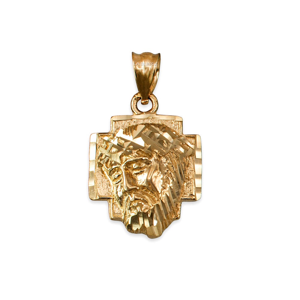 Gold Jesus Face Cross DC Charm Necklace (10K, 14K, yellow, white, rose gold) Karma Blingz