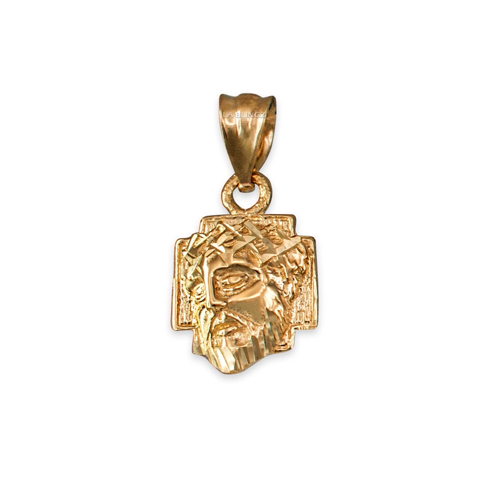 Gold Tiny Jesus Face Cross DC Charm Necklace (10K, 14K, yellow, white, rose gold) Karma Blingz