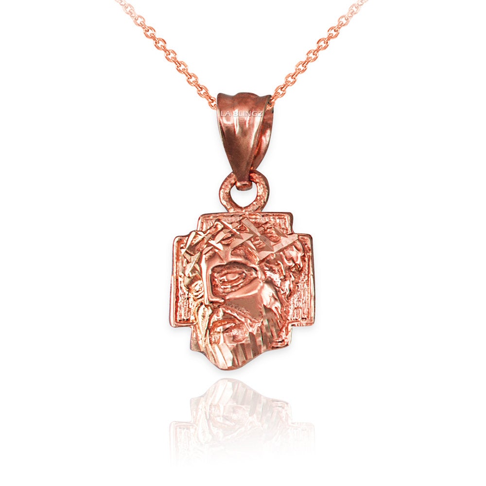 Gold Tiny Jesus Face Cross DC Charm Necklace (10K, 14K, yellow, white, rose gold) Karma Blingz