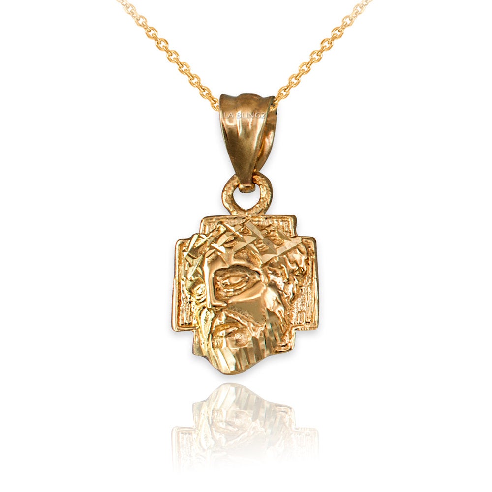 Gold Tiny Jesus Face Cross DC Charm Necklace (10K, 14K, yellow, white, rose gold) Karma Blingz