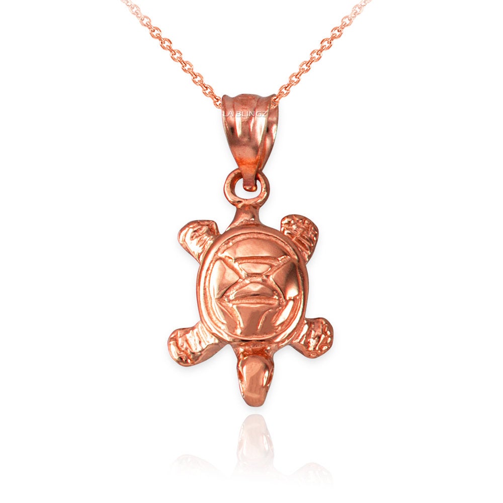 Gold Hawaiian Honu Sea Turtle Charm Necklace (10K, 14K, yellow, white, rose gold) Karma Blingz