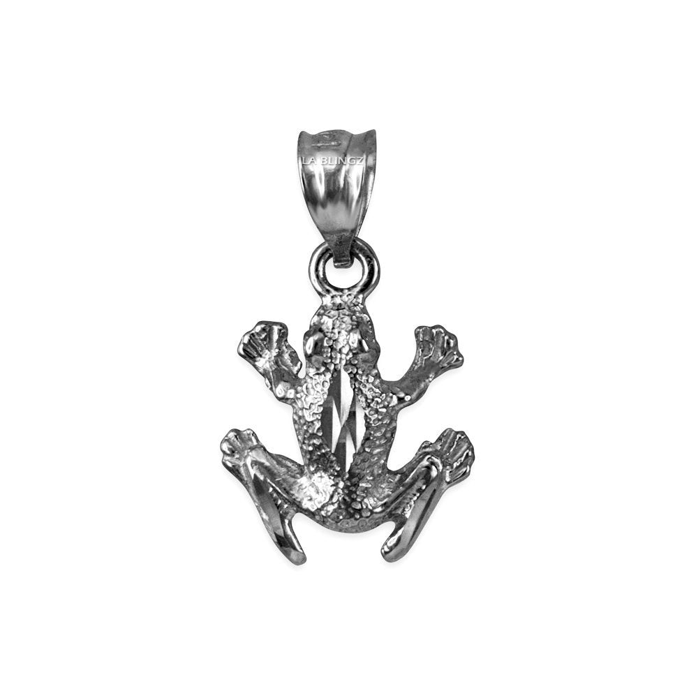 Gold Textured DC Frog Charm Necklace (yellow, white, rose gold, 10k, 14k) Karma Blingz