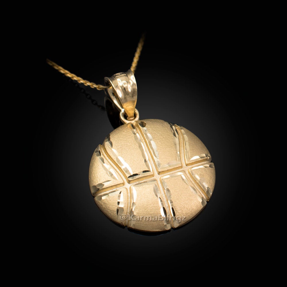 Gold Basketball Satin DC Pendant Necklace (10K, 14K, yellow, white, rose gold) Karma Blingz