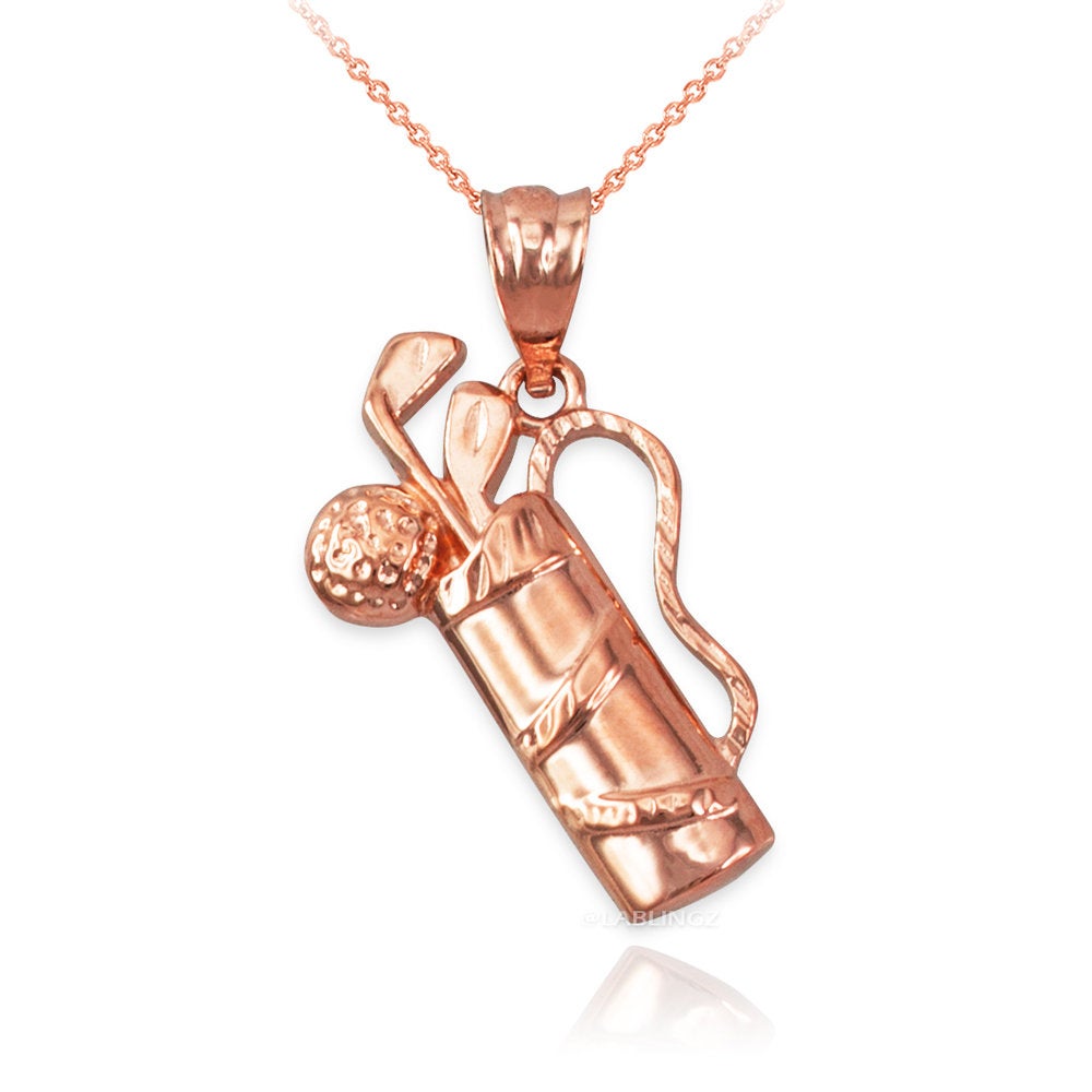 Polished Gold Golf Bag Pendant Necklace (10K, 14K, yellow, white, rose gold) Karma Blingz