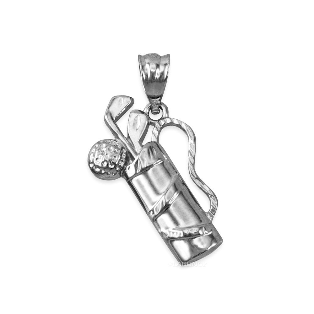 Polished Gold Golf Bag Pendant Necklace (10K, 14K, yellow, white, rose gold) Karma Blingz