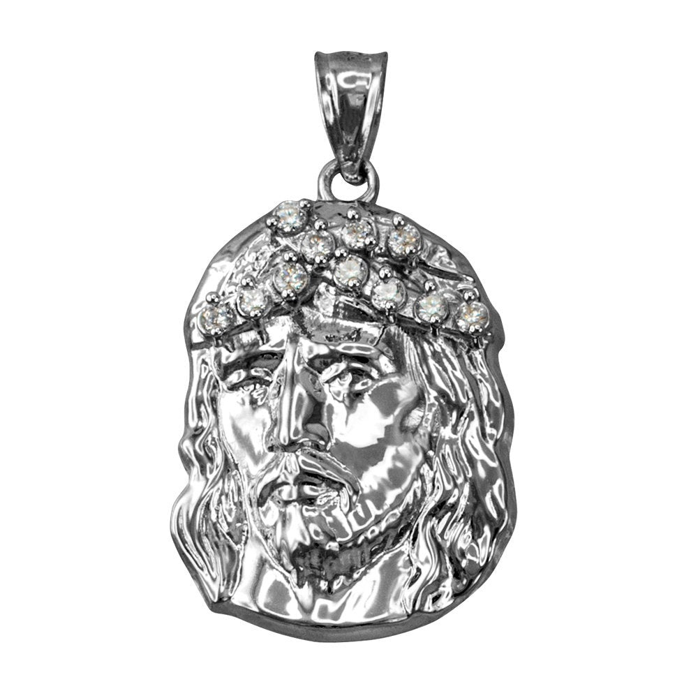 Gold Jesus Face CZ Pendant (small, large, 10k, 14k, yellow, white, rose gold) Karma Blingz