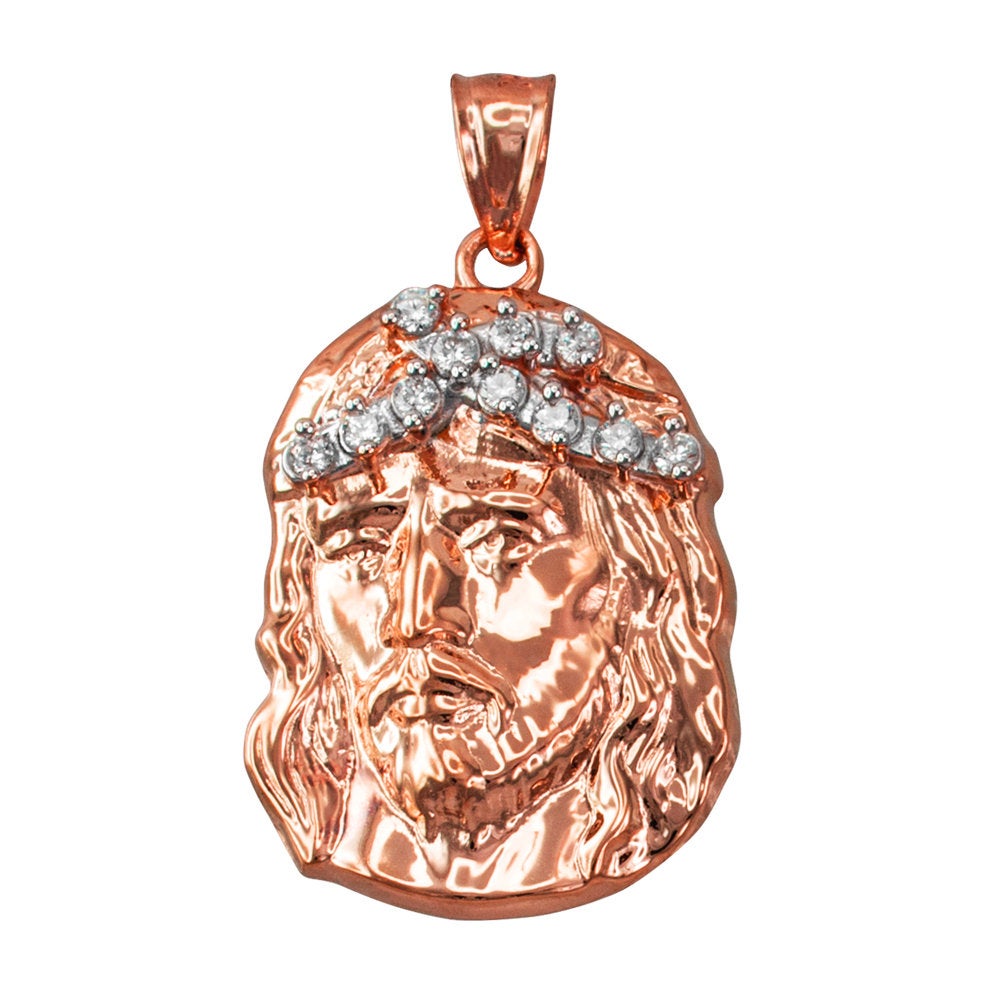 Gold Jesus Face CZ Pendant (small, large, 10k, 14k, yellow, white, rose gold) Karma Blingz