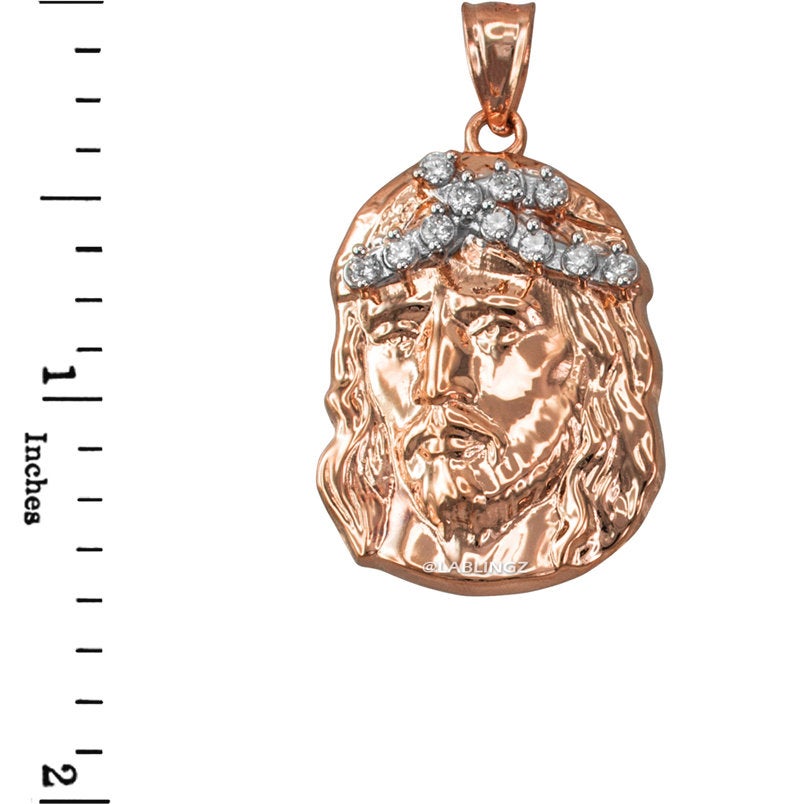 Gold Jesus Face CZ Pendant (small, large, 10k, 14k, yellow, white, rose gold) Karma Blingz