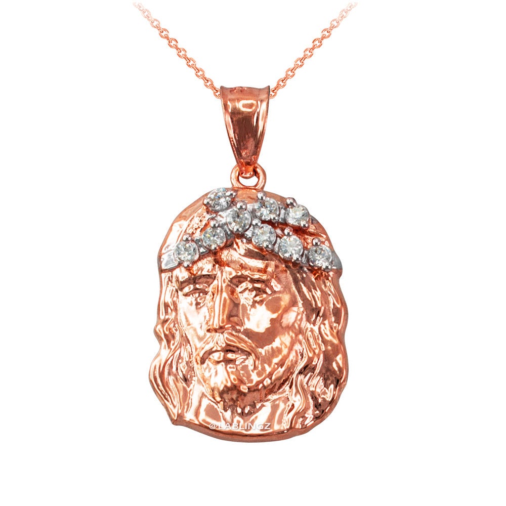 Gold Jesus Face CZ Charm Necklace (10K, 14K, yellow, white, rose gold) Karma Blingz