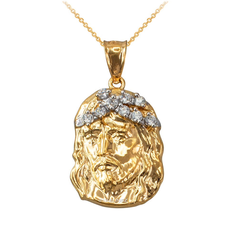 Gold Jesus Face CZ Charm Necklace (10K, 14K, yellow, white, rose gold) Karma Blingz