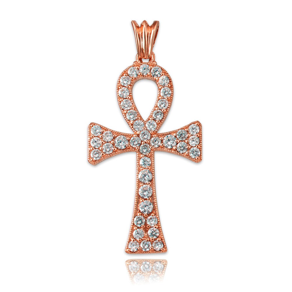 Iced Gold Egyptian Ankh Cross CZ Pendant (10k, 14k, yellow, white, rose gold) Karma Blingz
