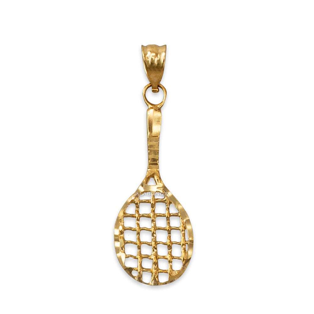 Gold Tennis Racket DC Pendant Necklace (10K, 14K, yellow, white, rose gold) Karma Blingz