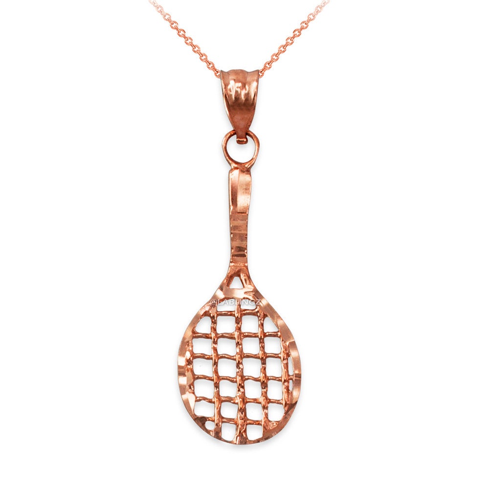 Gold Tennis Racket DC Pendant Necklace (10K, 14K, yellow, white, rose gold) Karma Blingz