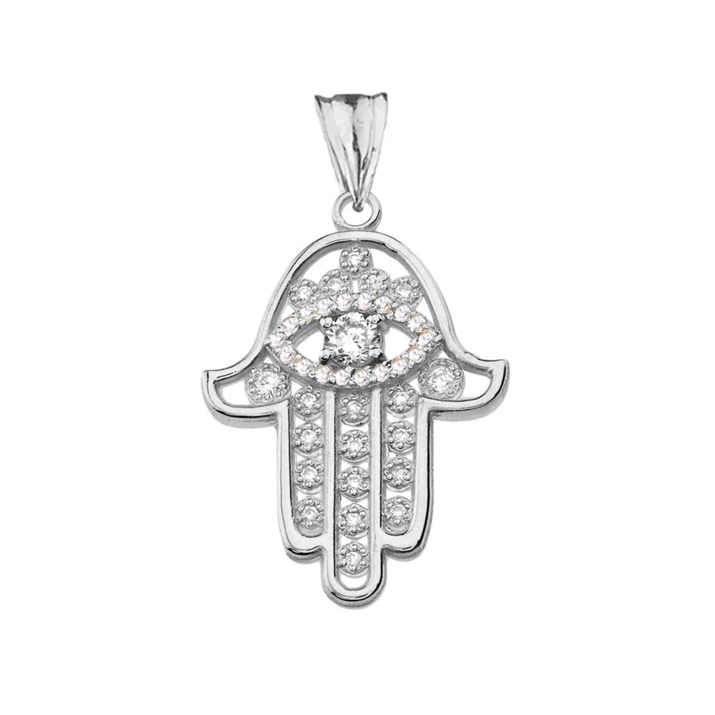 Diamond Studded Gold Hamsa Evil Eye Pendant Necklace (10k, 14k, yellow, white, rose gold) Karma Blingz