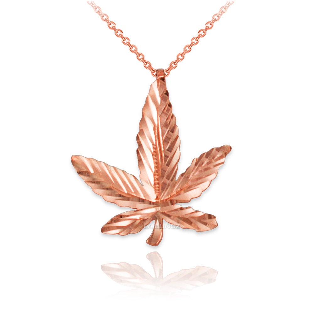 Gold Marijuana Leaf Cannabis Womens DC Charm Necklace (yellow, white, rose gold, 10k, 14k) Karma Blingz