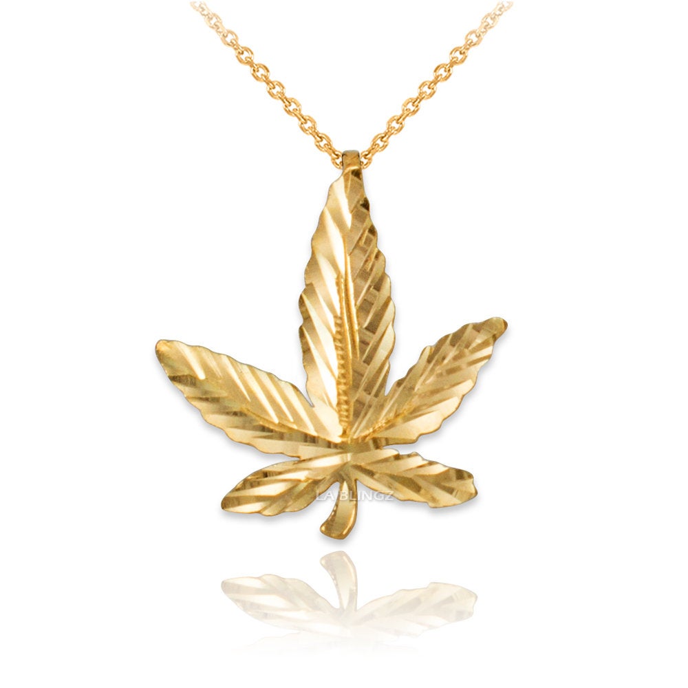 Gold Marijuana Leaf Cannabis Womens DC Charm Necklace (yellow, white, rose gold, 10k, 14k) Karma Blingz
