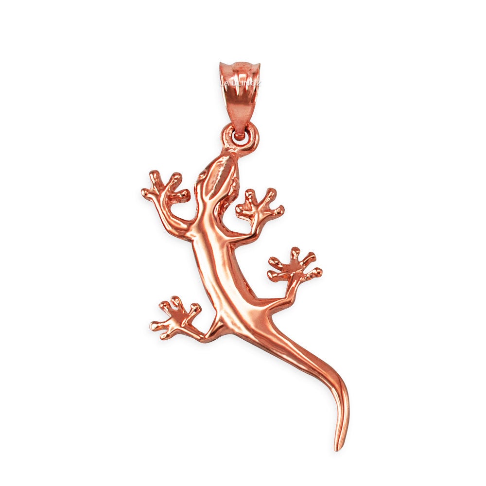 Polished Gold Salamander Lizard Charm Necklace (yellow, white, rose gold, 10k, 14k) Karma Blingz