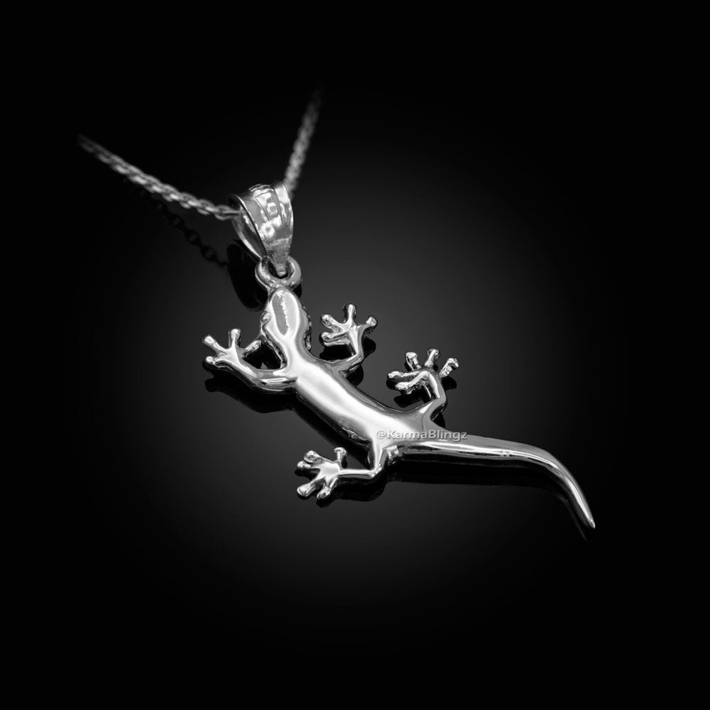 Polished Sterling Silver Salamander Lizard Charm Necklace Karma Blingz