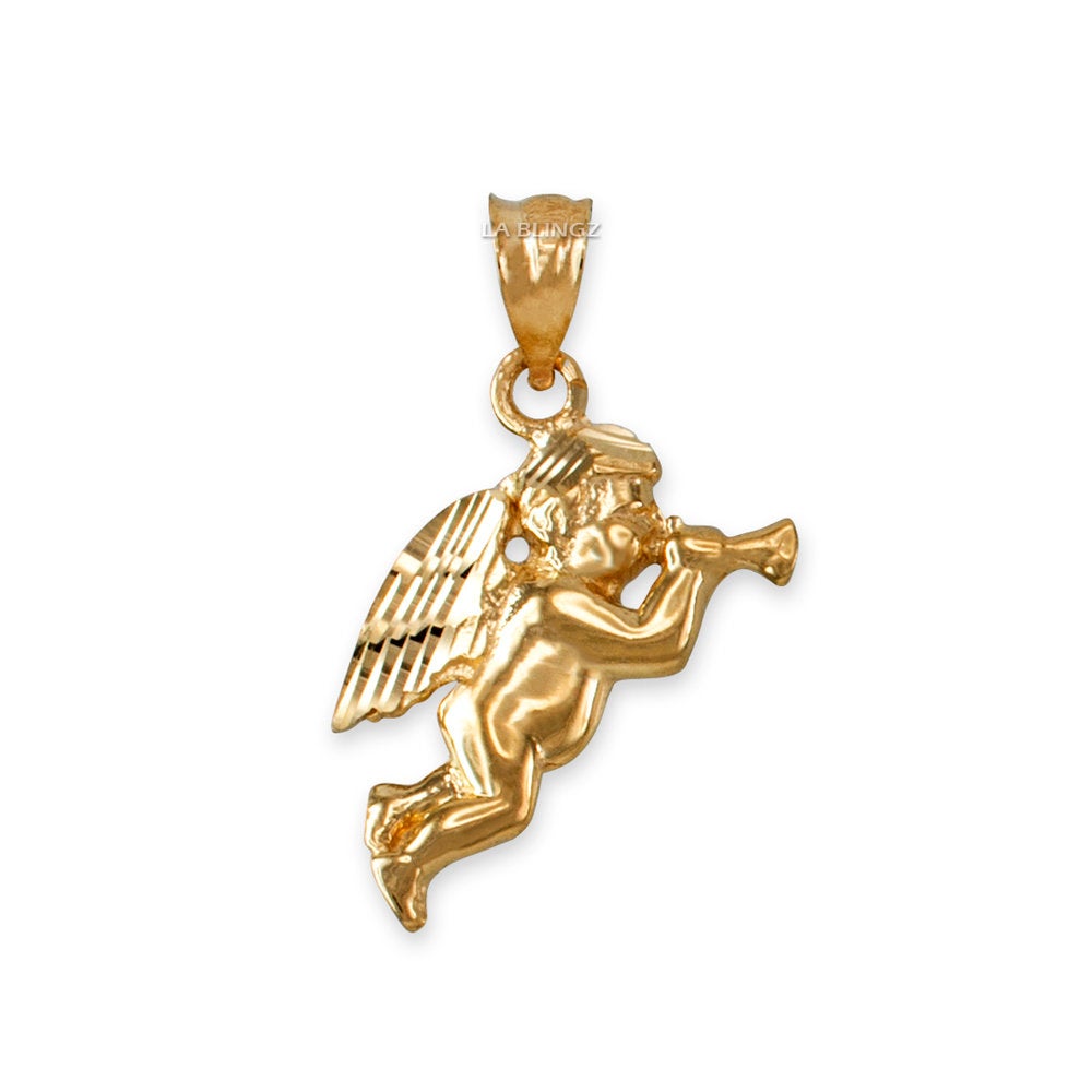 Polished Gold Trumpeting Angel DC Charm Necklace (yellow, white, rose gold, 10k, 14k) Karma Blingz