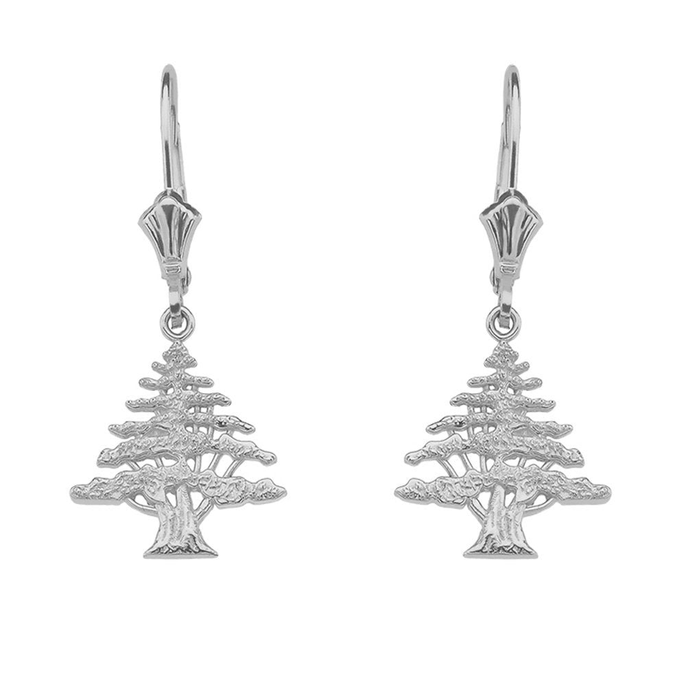 14K Gold Lebanese Cedar Tree Earrings (yellow, white, rose gold) Karma Blingz