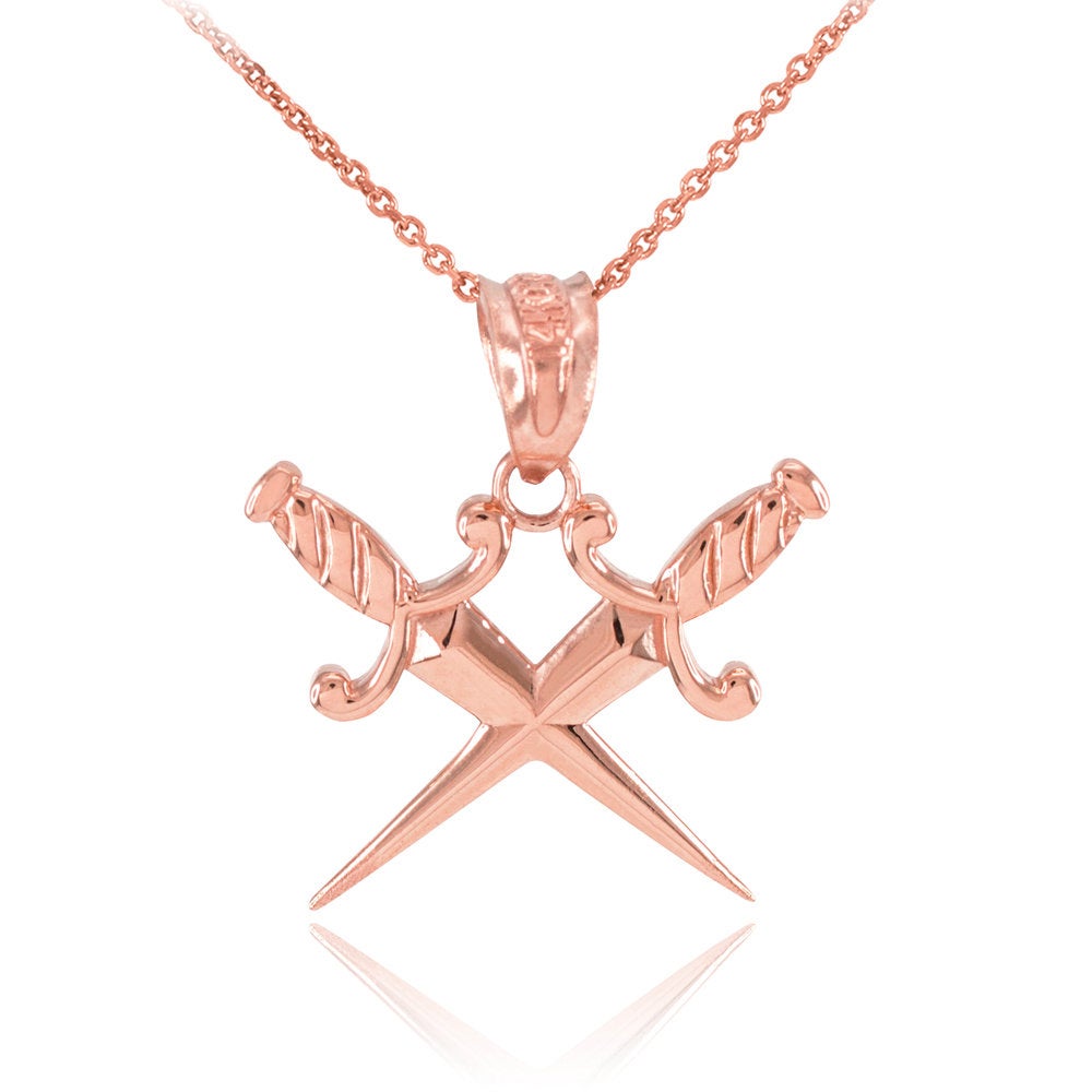 Gold Crossing Dagger Knives Charm Necklace (10k, 14k, white, yellow, rose gold) Karma Blingz