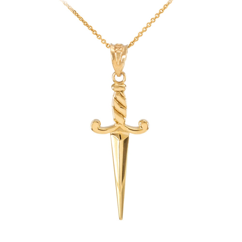 Gold Dagger Knife Charm Pendant Necklace (10k, 14k, yellow, white, rose gold) Karma Blingz