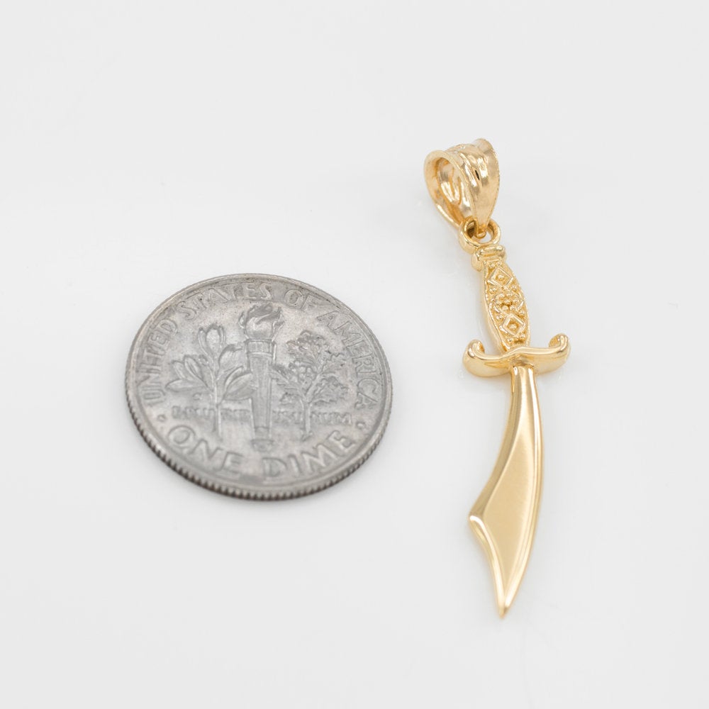 Gold Scimitar Sword Pendant Necklace (10k, 14k, yellow, white, rose gold) Karma Blingz