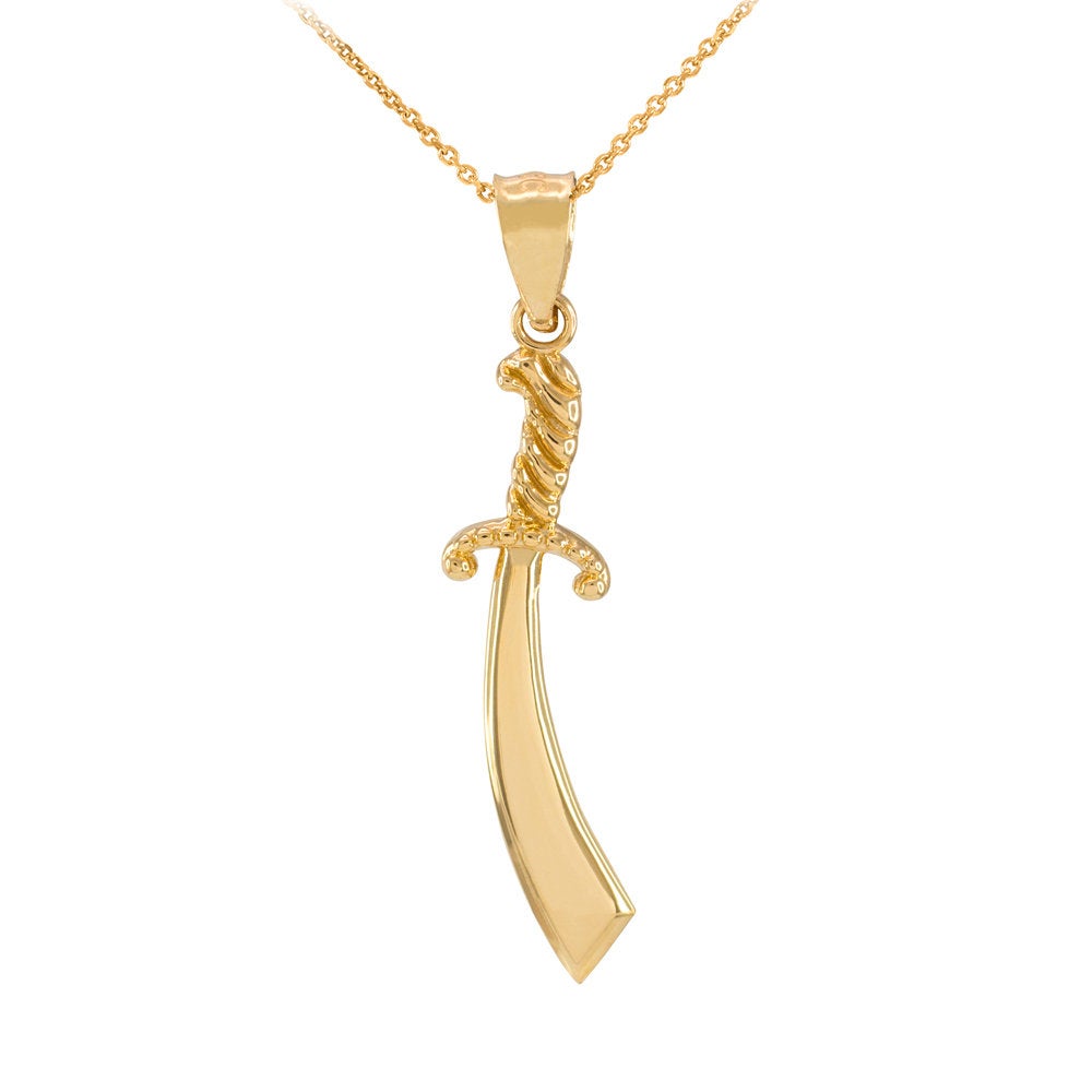 Gold Islamic Scimitar Sword Pendant Necklace (10k, 14k, yellow, white, rose gold) Karma Blingz