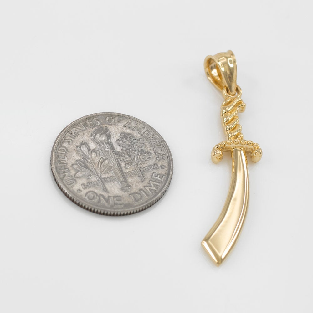 Gold Islamic Scimitar Sword Pendant Necklace (10k, 14k, yellow, white, rose gold) Karma Blingz