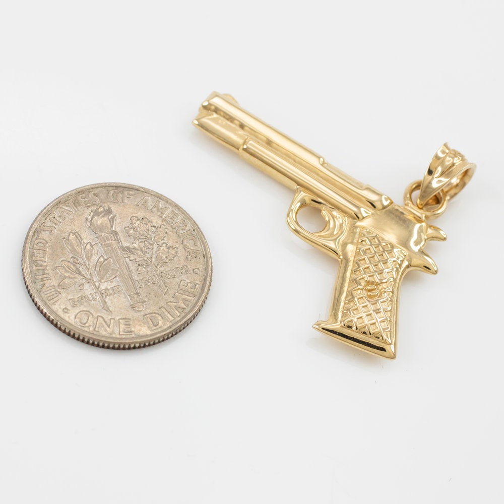 Solid Gold Pistol Gun Pendant Necklace (10k, 14k, yellow, white, rose gold) Karma Blingz