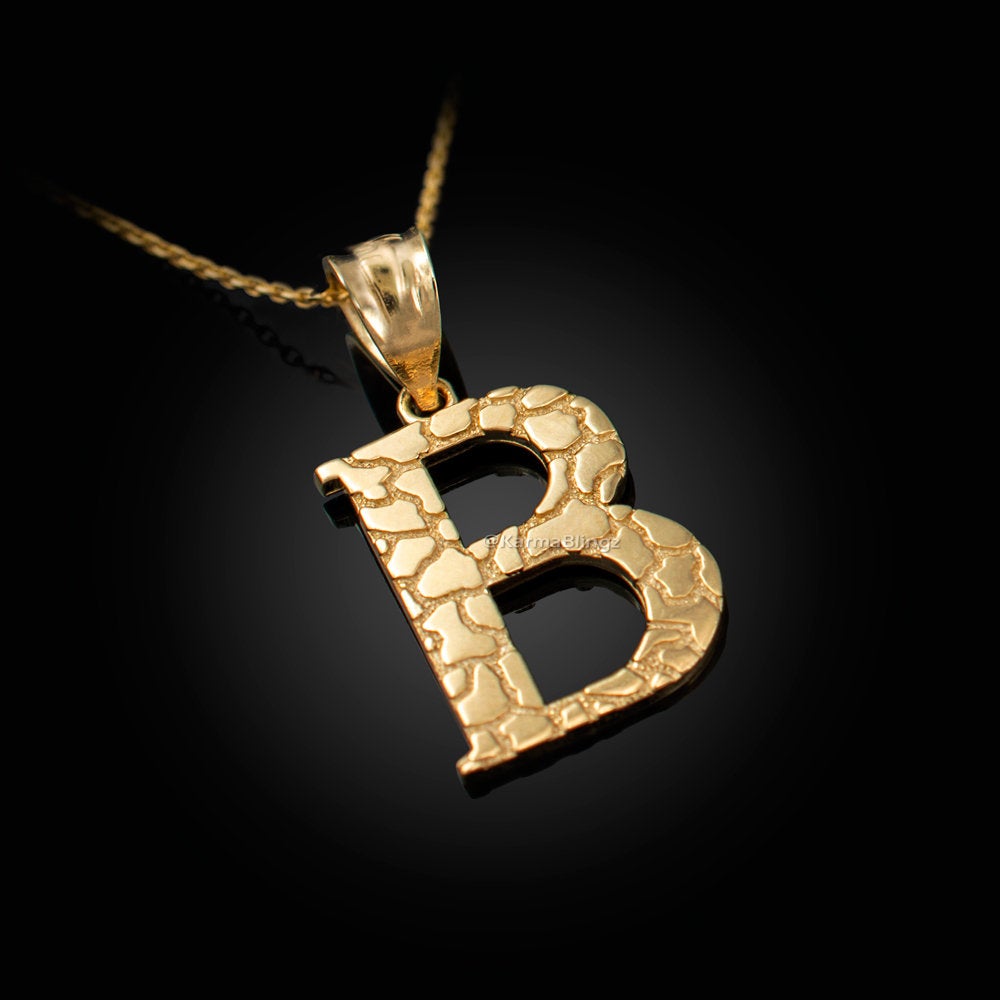 Gold Nugget Alphabet Initial Letter "B" Pendant Necklace (yellow, white, rose gold) Karma Blingz