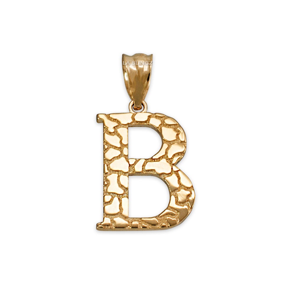 Gold Nugget Alphabet Initial Letter "B" Pendant Necklace (yellow, white, rose gold) Karma Blingz