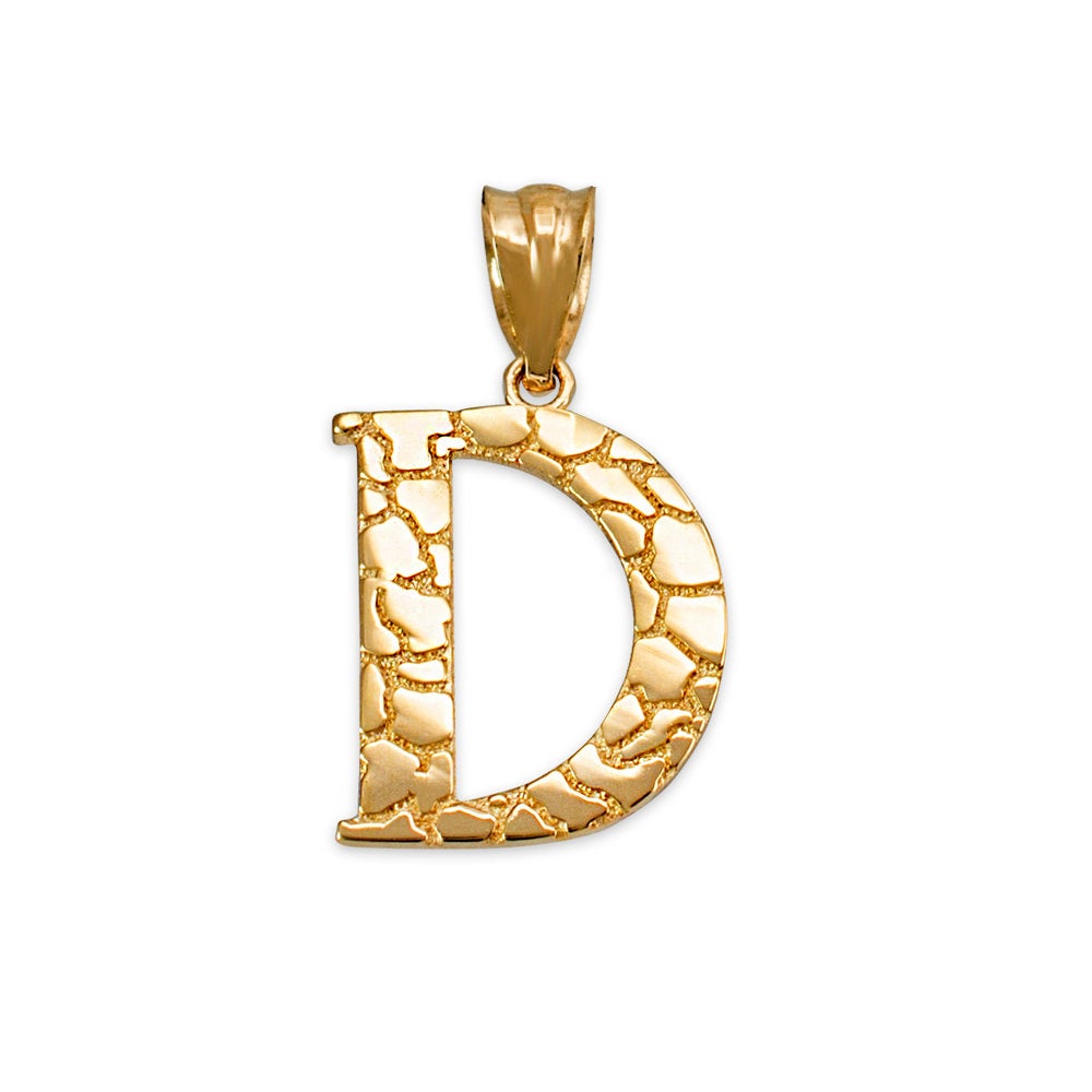 Gold Nugget Alphabet Initial Letter "D" Pendant Necklace (yellow, white, rose gold) Karma Blingz