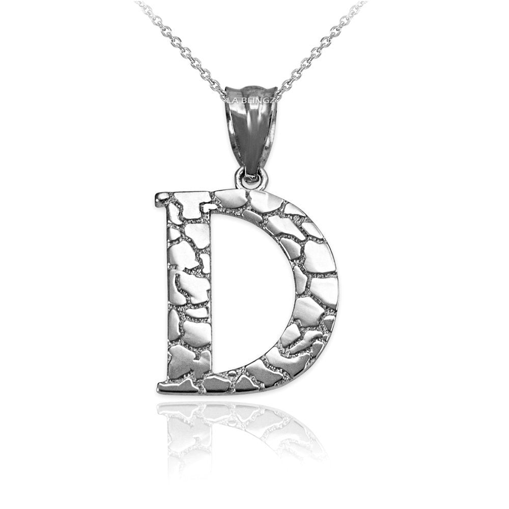 Gold Nugget Alphabet Initial Letter "D" Pendant Necklace (yellow, white, rose gold) Karma Blingz