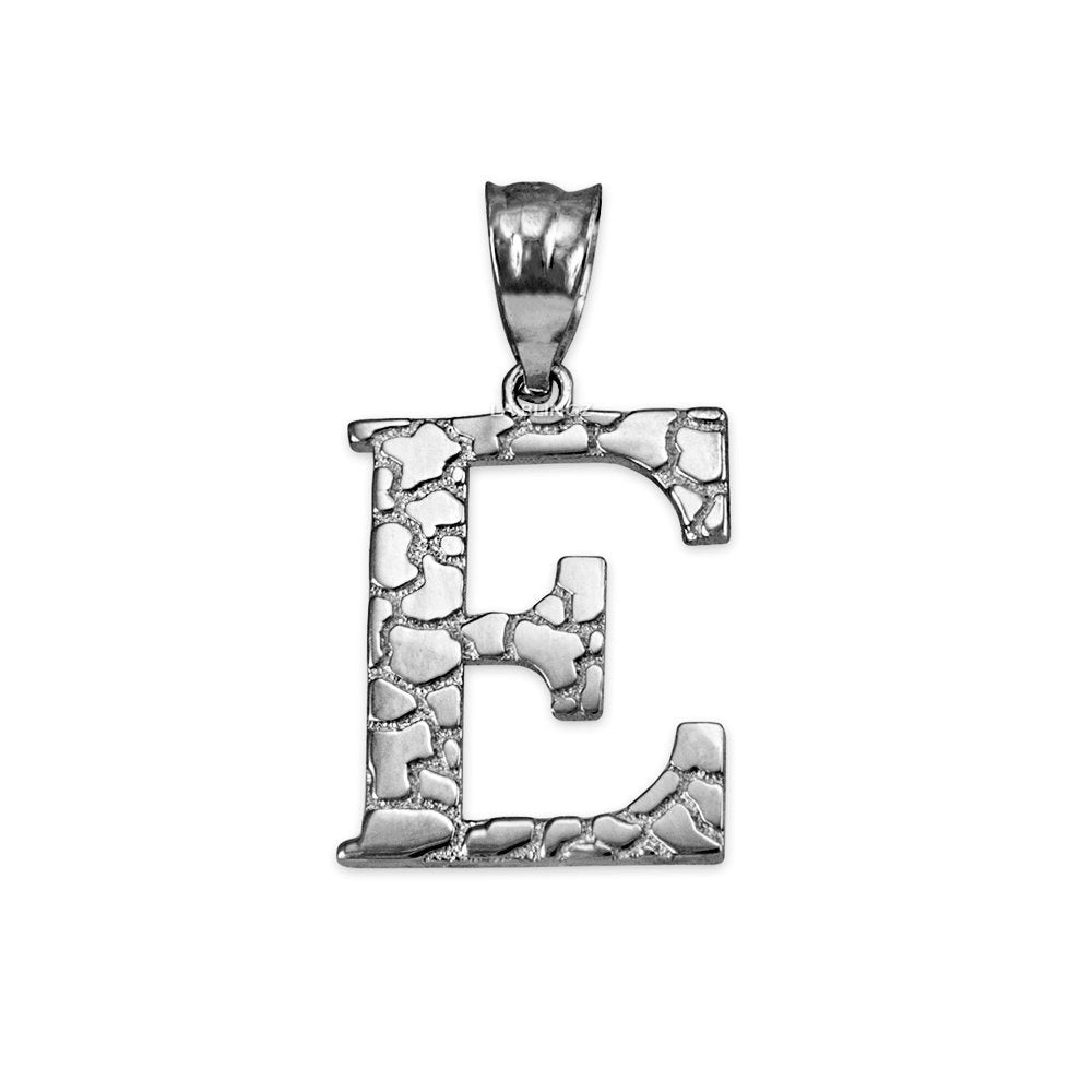 Gold Nugget Alphabet Initial Letter "E" Pendant Necklace (yellow, white, rose gold) Karma Blingz