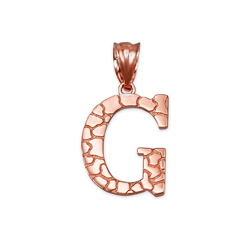 Gold Nugget Alphabet Initial Letter "G" Pendant Necklace (yellow, white, rose gold) Karma Blingz