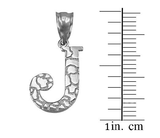 Sterling Silver Nugget Alphabet Initial Letter "J" Pendant Necklace Karma Blingz
