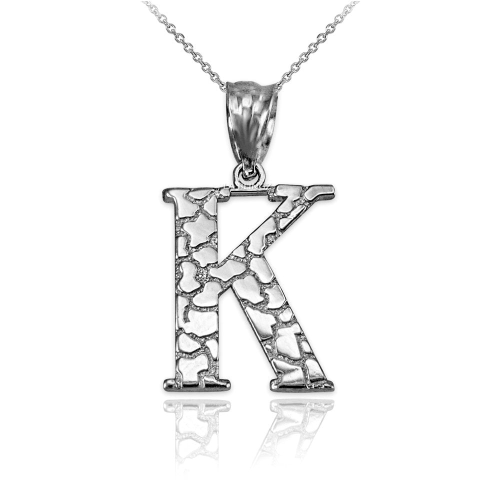 Gold Nugget Alphabet Initial Letter "K" Pendant Necklace (yellow, white, rose gold) Karma Blingz