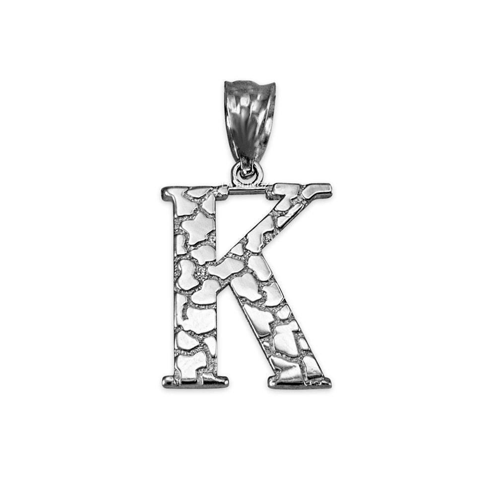 Gold Nugget Alphabet Initial Letter "K" Pendant Necklace (yellow, white, rose gold) Karma Blingz