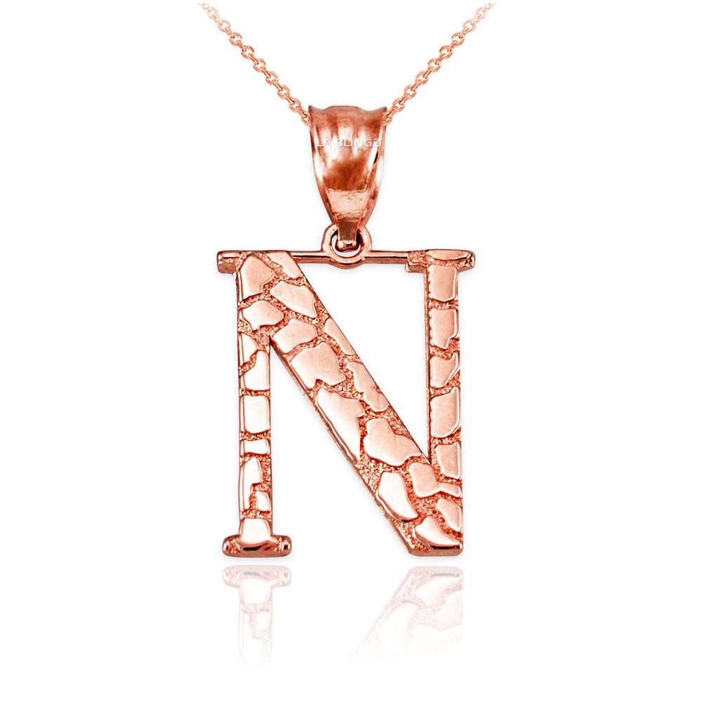 Gold Nugget Alphabet Initial Letter "N" Pendant Necklace (yellow, white, rose gold) Karma Blingz