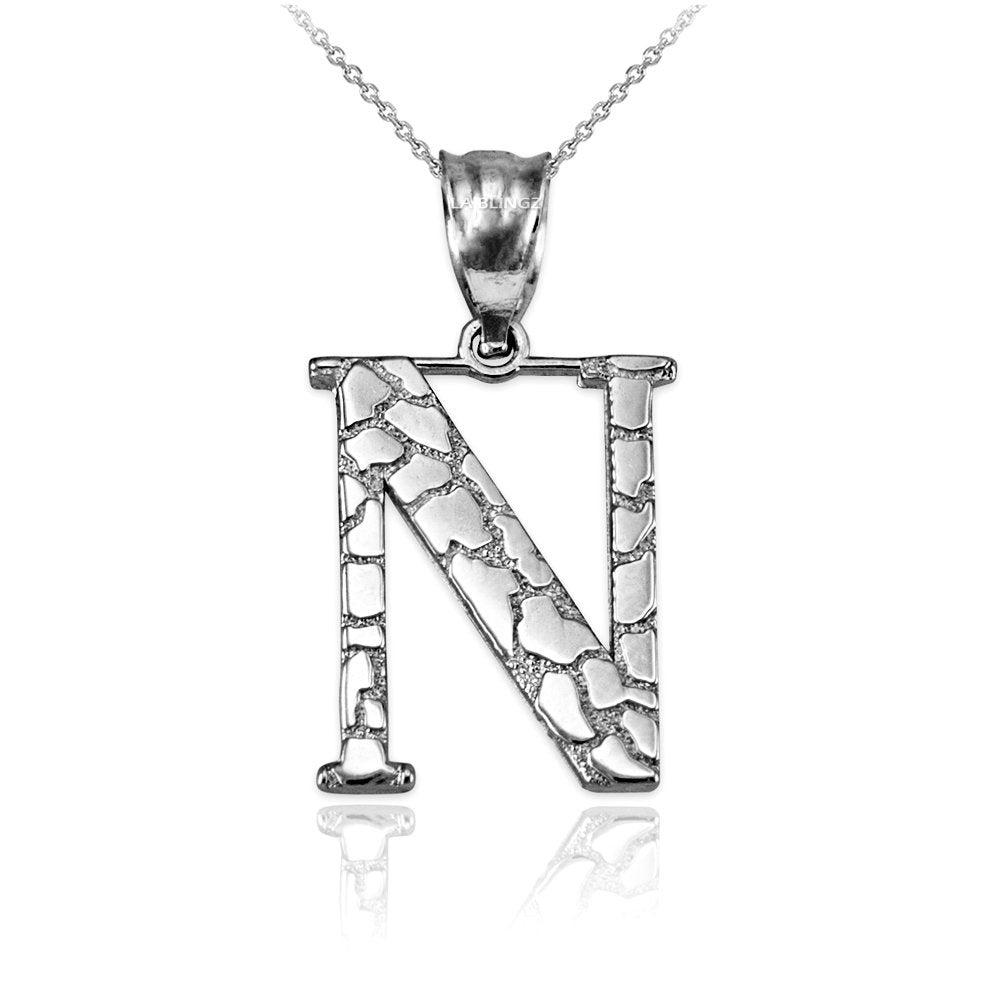 Gold Nugget Alphabet Initial Letter "N" Pendant Necklace (yellow, white, rose gold) Karma Blingz