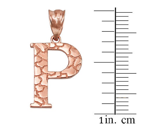 Gold Nugget Alphabet Initial Letter "P" Pendant Necklace (yellow, white, rose gold) Karma Blingz