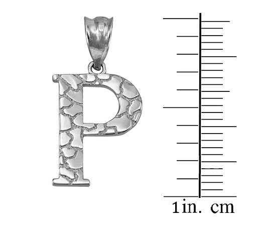 Sterling Silver Nugget Alphabet Initial Letter "P" Pendant Necklace Karma Blingz