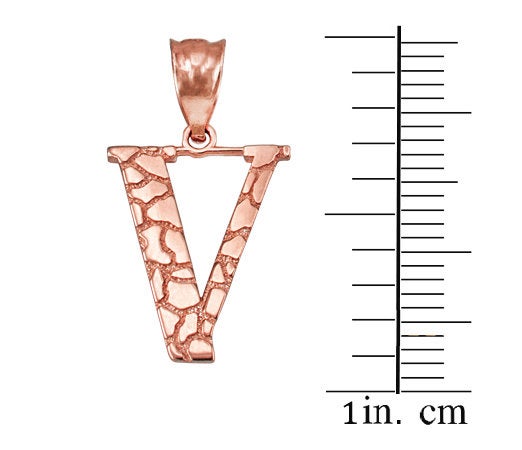 Gold Nugget Alphabet Initial Letter "V" Pendant Necklace (yellow, white, rose gold) Karma Blingz