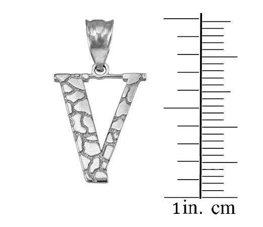 Sterling Silver Nugget Alphabet Initial Letter "V" Pendant Necklace Karma Blingz