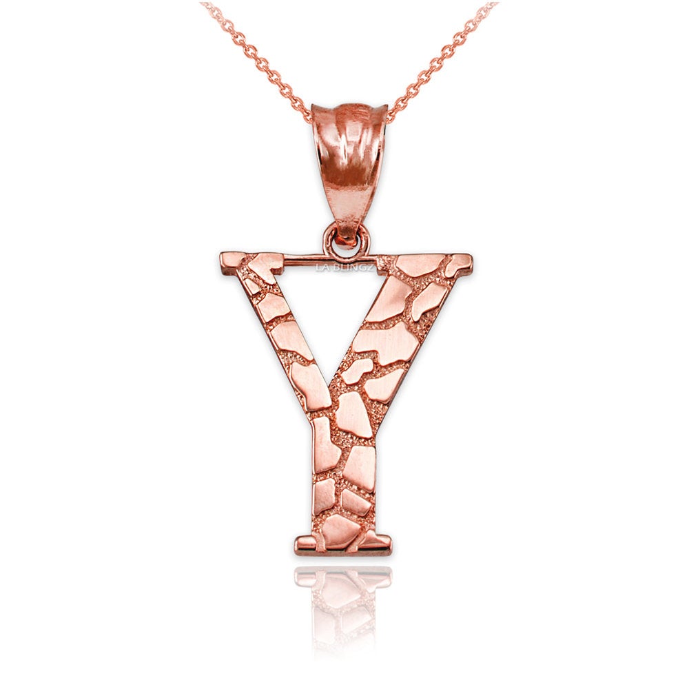 Gold Nugget Alphabet Initial Letter "Y" Pendant Necklace (yellow, white, rose gold) Karma Blingz