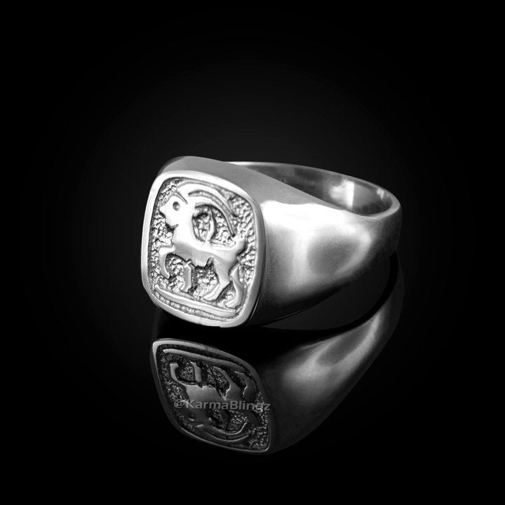 Sterling Silver Capricorn Mens Zodiac Signet Ring | Karma Blingz