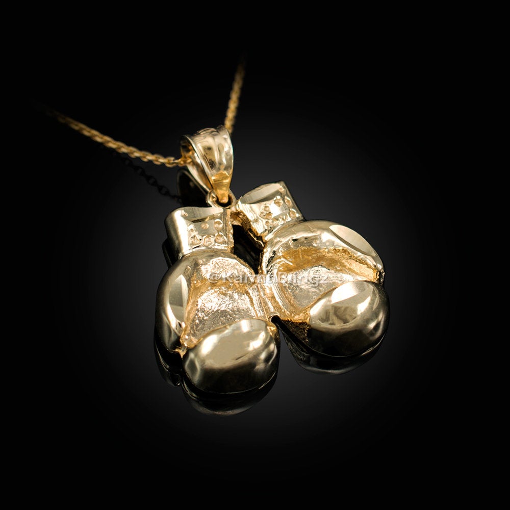 Gold Boxing Gloves DC Pendant Necklace (10K, 14K, yellow, white, rose gold) Karma Blingz