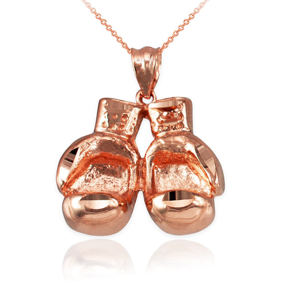 Gold Boxing Gloves DC Pendant Necklace (10K, 14K, yellow, white, rose gold) Karma Blingz